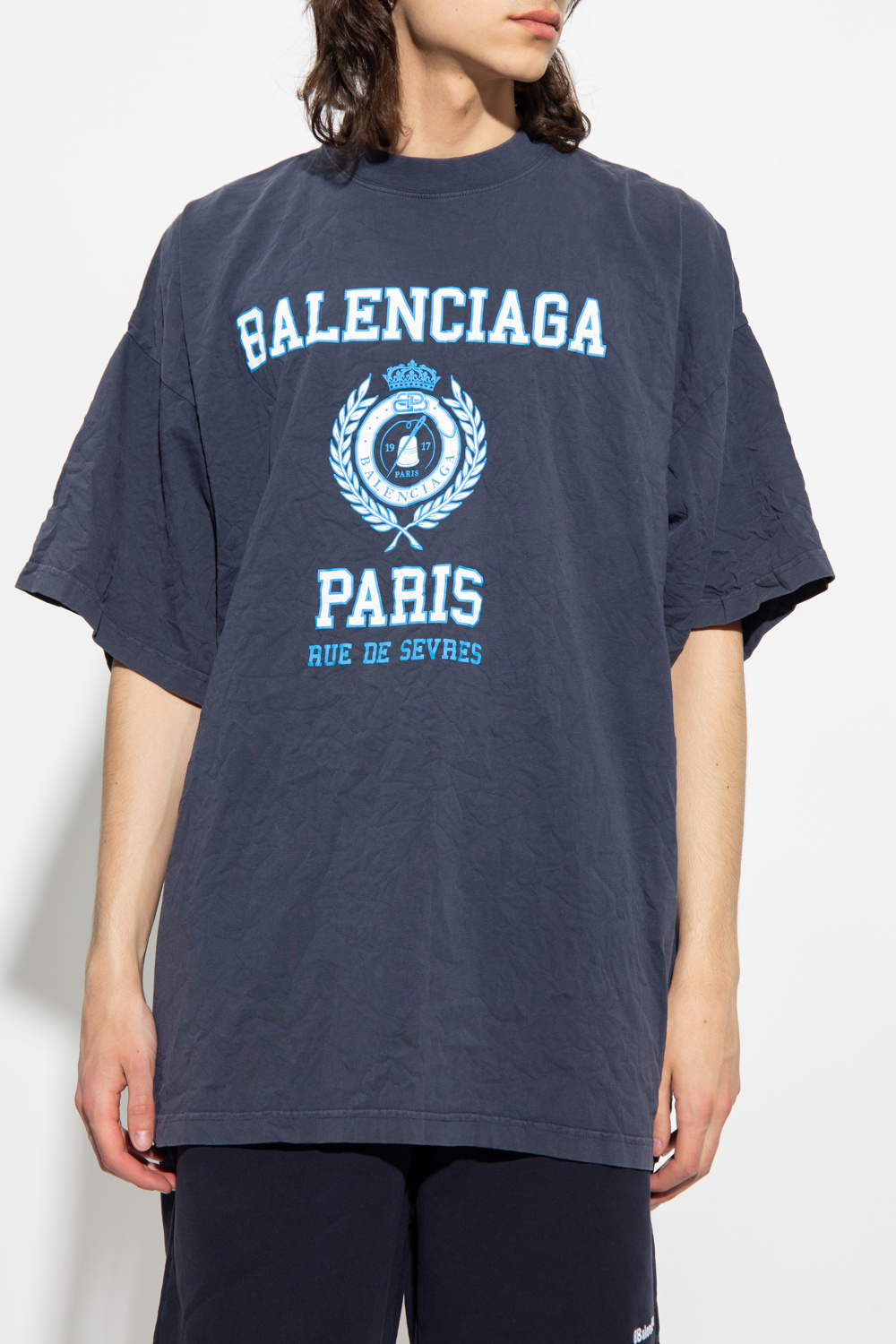 25SS new/BALENCIAGA パリコットンTシャツ T-Shirt Blue shirt Face Balenciaga - Navy blue Printed T - Diesel fluid